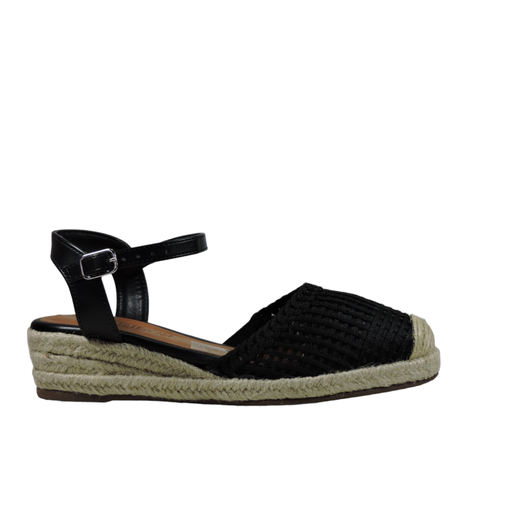 Sandália Espadrille Anabela Tramada Ester Valentina Flats Preto