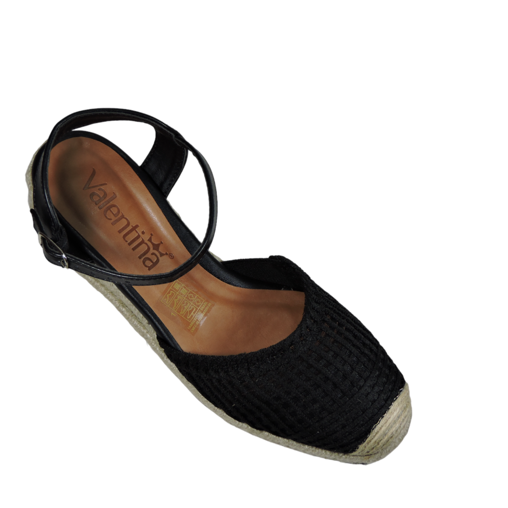 Sandália Espadrille Anabela Tramada Ester Valentina Flats Preto