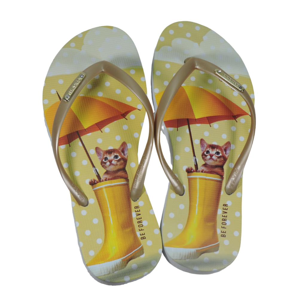 Chinelo Be Forever Estampa Gato Amarelo